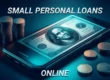 Digital illustration of a smartphone displaying a stylized U.S. hundred-dollar bill surrounded by coin stacks, symbolizing small personal loans online.